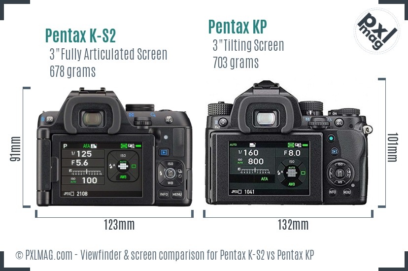 Pentax K-S2 vs Pentax KP Screen and Viewfinder comparison