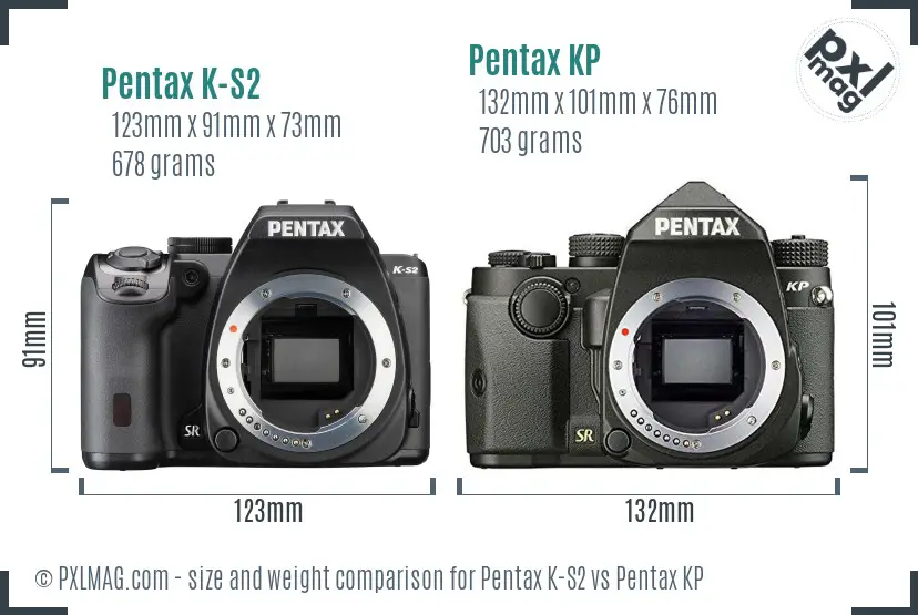 Pentax K-S2 vs Pentax KP size comparison