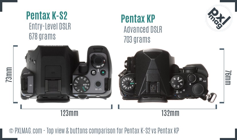 Pentax K-S2 vs Pentax KP top view buttons comparison