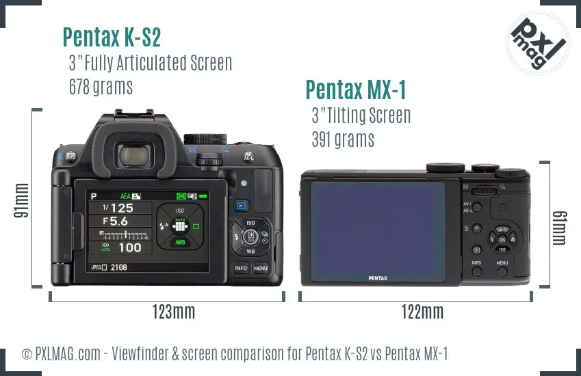 Pentax K-S2 vs Pentax MX-1 Screen and Viewfinder comparison