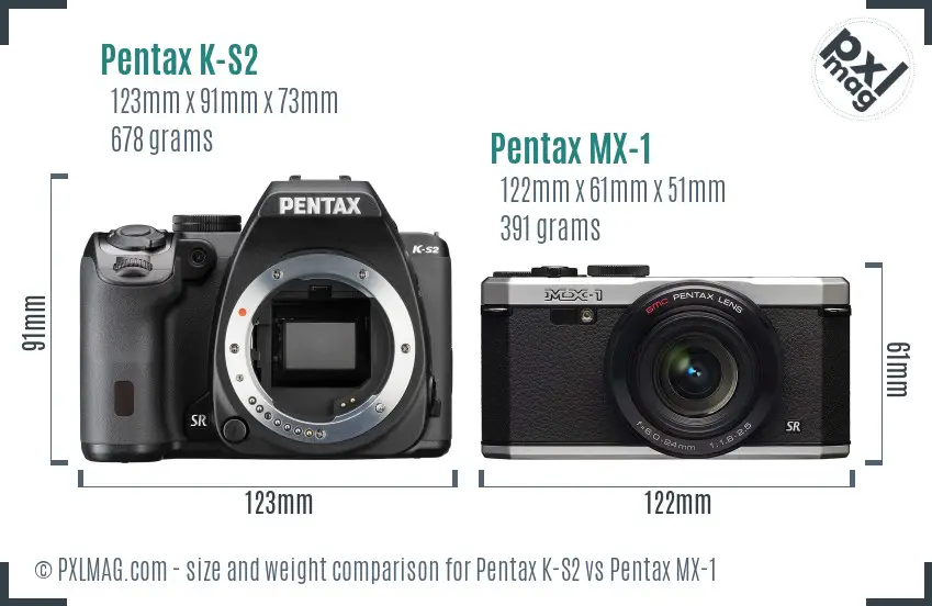 Pentax K-S2 vs Pentax MX-1 size comparison