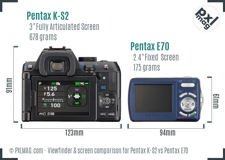Pentax K-S2 vs Pentax E70 Screen and Viewfinder comparison