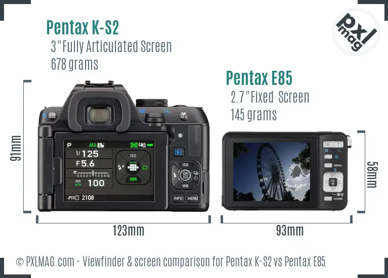 Pentax K-S2 vs Pentax E85 Screen and Viewfinder comparison