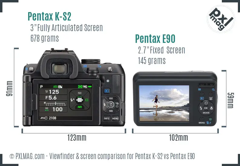 Pentax K-S2 vs Pentax E90 Screen and Viewfinder comparison