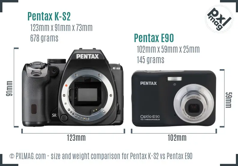 Pentax K-S2 vs Pentax E90 size comparison