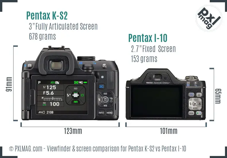 Pentax K-S2 vs Pentax I-10 Screen and Viewfinder comparison