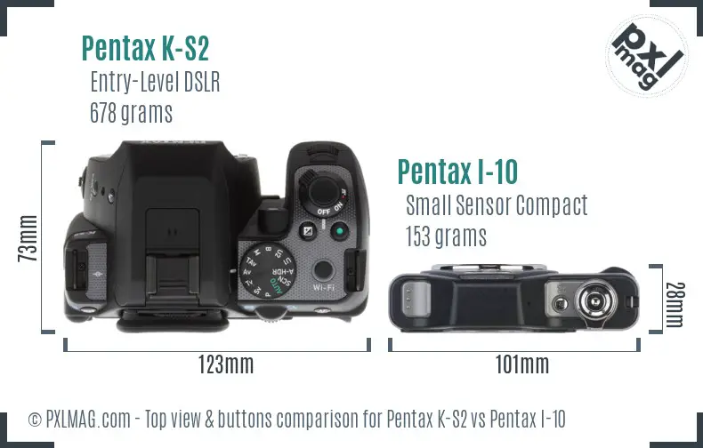 Pentax K-S2 vs Pentax I-10 top view buttons comparison