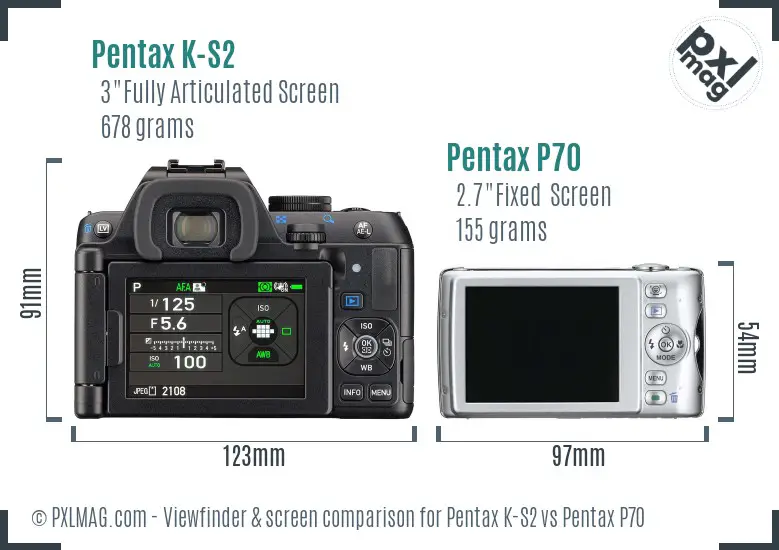 Pentax K-S2 vs Pentax P70 Screen and Viewfinder comparison