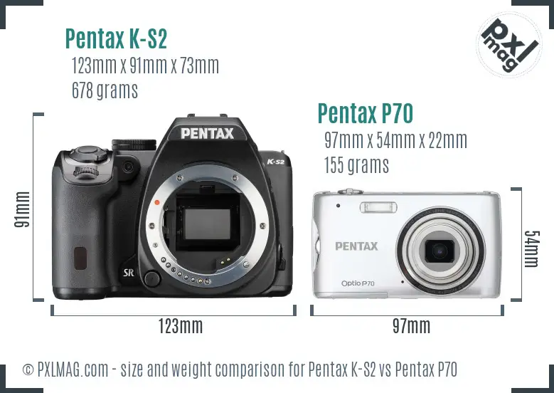 Pentax K-S2 vs Pentax P70 size comparison