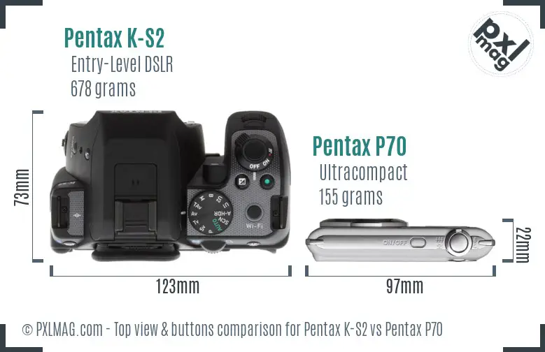 Pentax K-S2 vs Pentax P70 top view buttons comparison