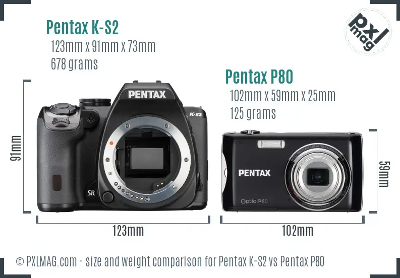 Pentax K-S2 vs Pentax P80 size comparison