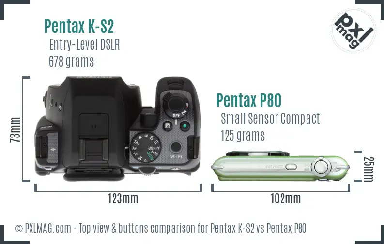 Pentax K-S2 vs Pentax P80 top view buttons comparison