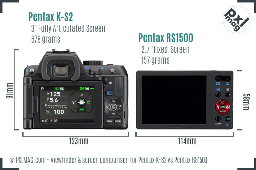 Pentax K-S2 vs Pentax RS1500 Screen and Viewfinder comparison
