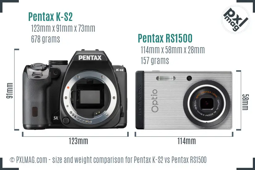 Pentax K-S2 vs Pentax RS1500 size comparison