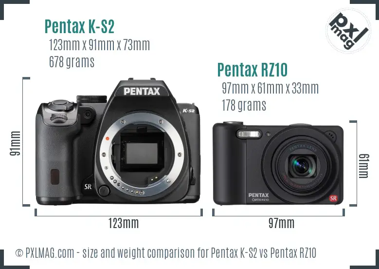 Pentax K-S2 vs Pentax RZ10 size comparison