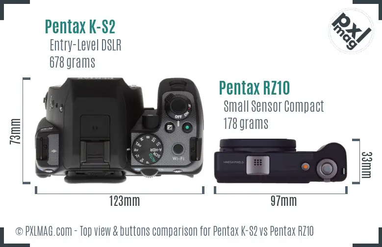 Pentax K-S2 vs Pentax RZ10 top view buttons comparison