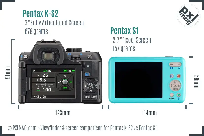 Pentax K-S2 vs Pentax S1 Screen and Viewfinder comparison