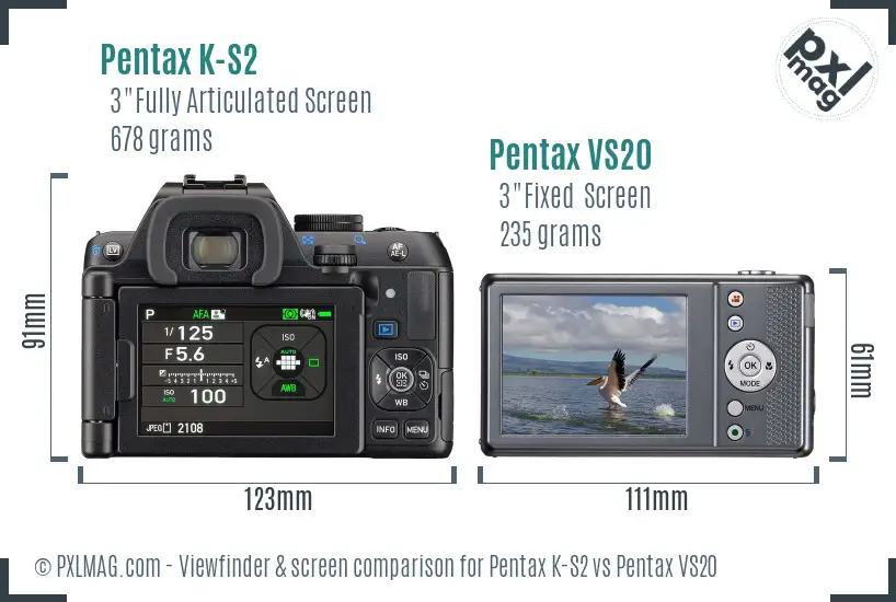 Pentax K-S2 vs Pentax VS20 Screen and Viewfinder comparison