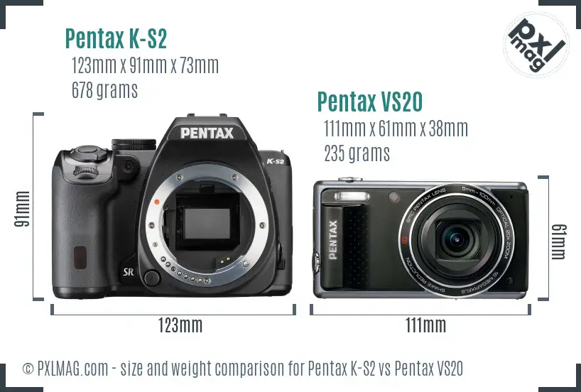 Pentax K-S2 vs Pentax VS20 size comparison