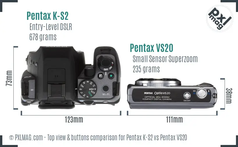 Pentax K-S2 vs Pentax VS20 top view buttons comparison