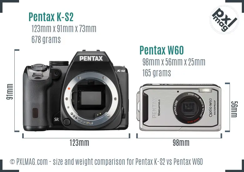 Pentax K-S2 vs Pentax W60 size comparison