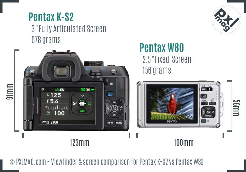 Pentax K-S2 vs Pentax W80 Screen and Viewfinder comparison