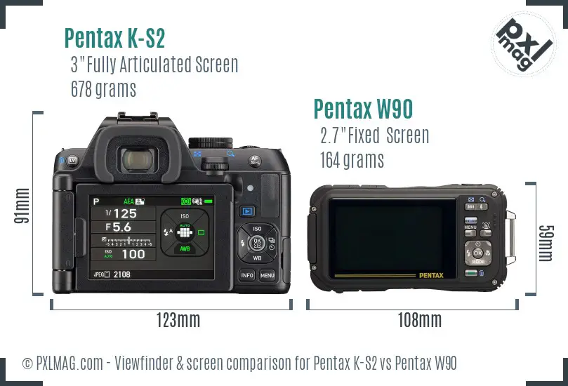 Pentax K-S2 vs Pentax W90 Screen and Viewfinder comparison