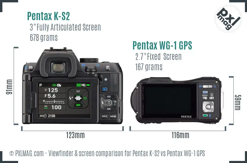 Pentax K-S2 vs Pentax WG-1 GPS Screen and Viewfinder comparison
