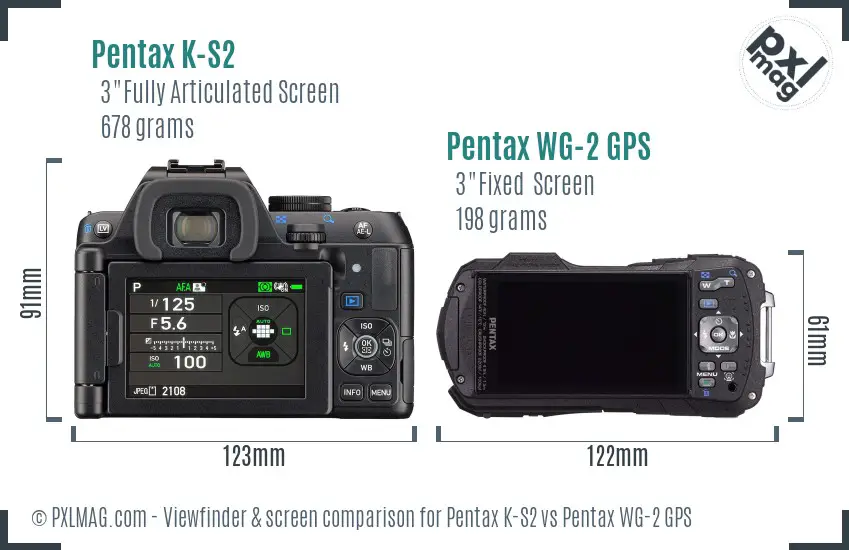 Pentax K-S2 vs Pentax WG-2 GPS Screen and Viewfinder comparison