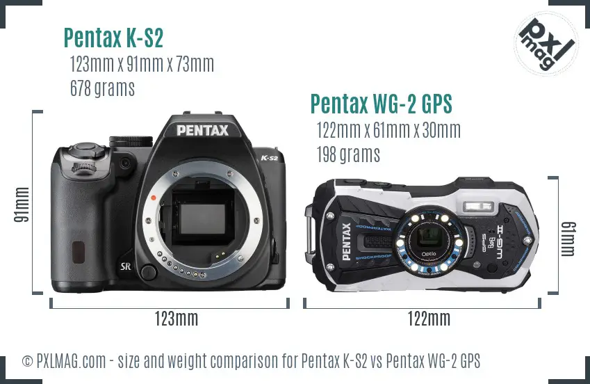 Pentax K-S2 vs Pentax WG-2 GPS size comparison
