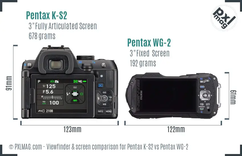 Pentax K-S2 vs Pentax WG-2 Screen and Viewfinder comparison