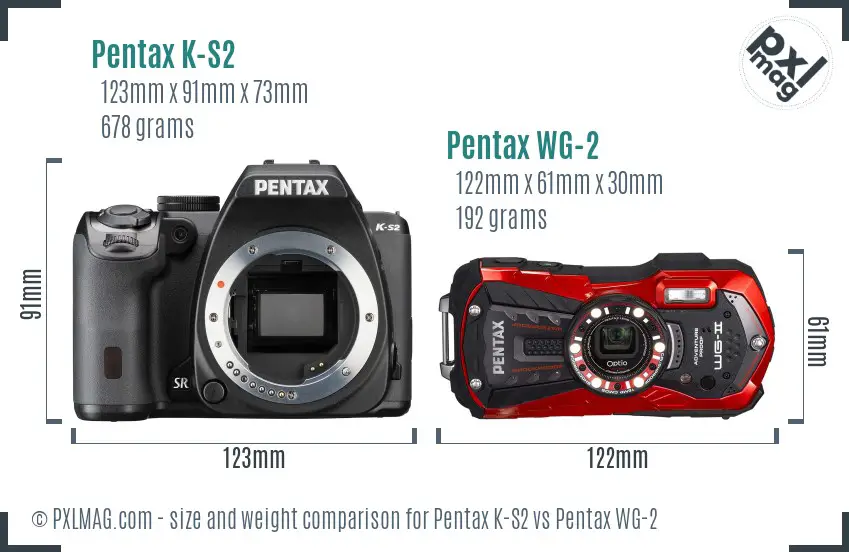 Pentax K-S2 vs Pentax WG-2 size comparison