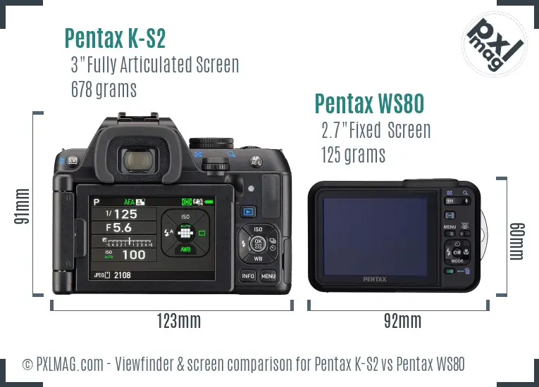 Pentax K-S2 vs Pentax WS80 Screen and Viewfinder comparison