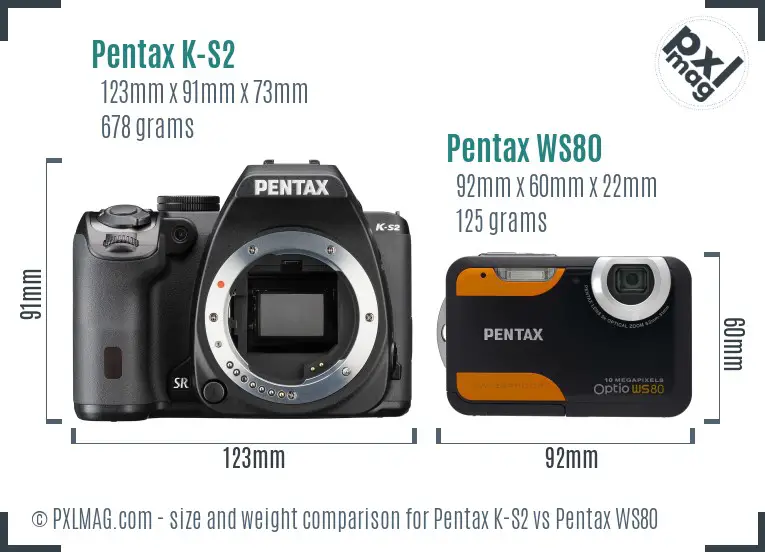 Pentax K-S2 vs Pentax WS80 size comparison