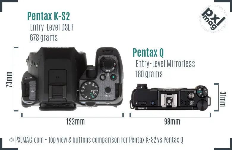 Pentax K-S2 vs Pentax Q top view buttons comparison