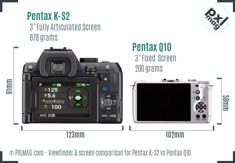 Pentax K-S2 vs Pentax Q10 Screen and Viewfinder comparison