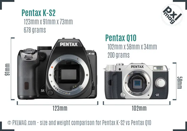 Pentax K-S2 vs Pentax Q10 size comparison