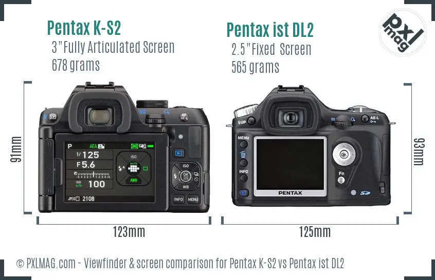 Pentax K-S2 vs Pentax ist DL2 Screen and Viewfinder comparison