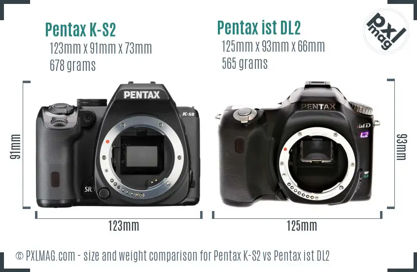 Pentax K-S2 vs Pentax ist DL2 size comparison