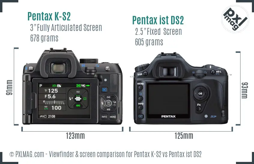 Pentax K-S2 vs Pentax ist DS2 Screen and Viewfinder comparison