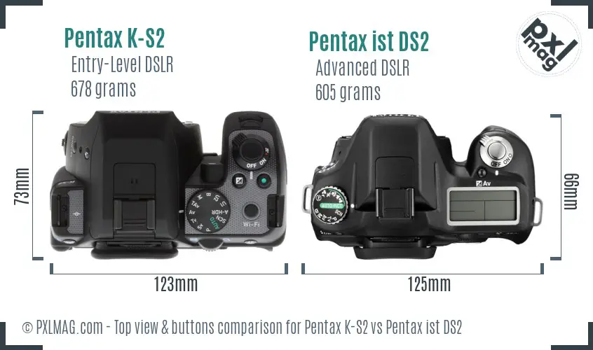 Pentax K-S2 vs Pentax ist DS2 top view buttons comparison