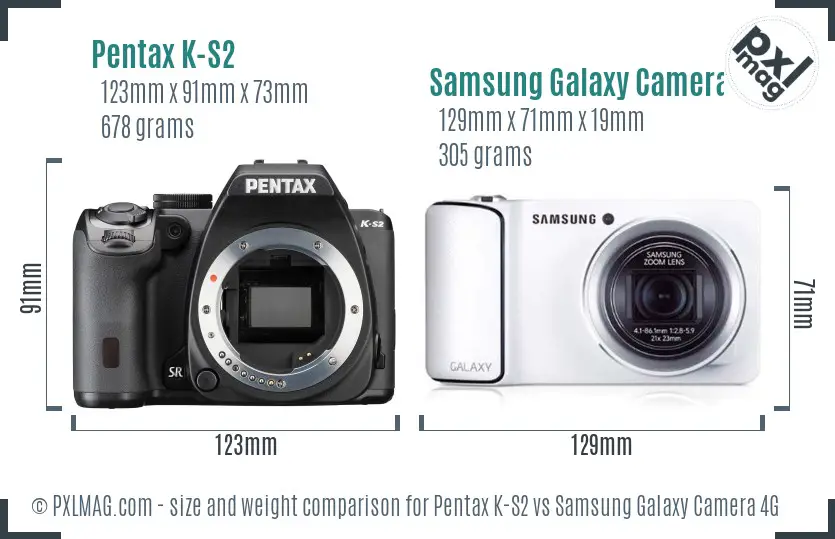 Pentax K-S2 vs Samsung Galaxy Camera 4G size comparison