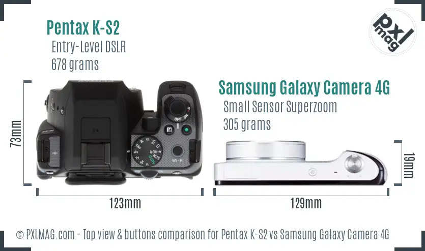 Pentax K-S2 vs Samsung Galaxy Camera 4G top view buttons comparison