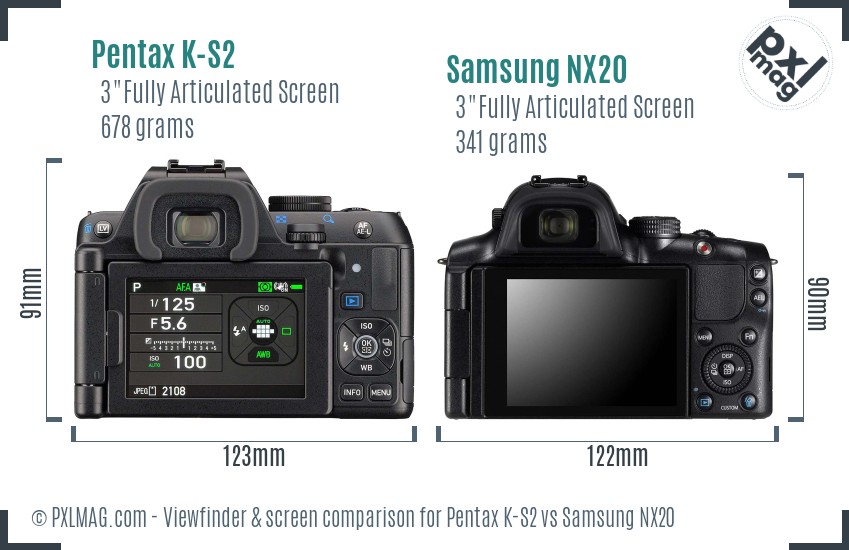 Pentax K-S2 vs Samsung NX20 Screen and Viewfinder comparison
