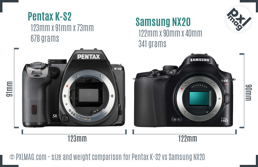 Pentax K-S2 vs Samsung NX20 size comparison Pentax K-S2 vs Samsung NX20 size comparison