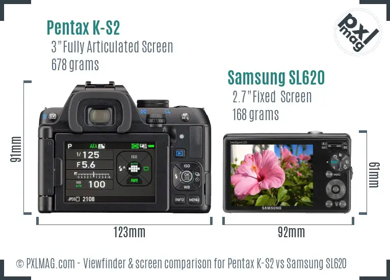 Pentax K-S2 vs Samsung SL620 Screen and Viewfinder comparison