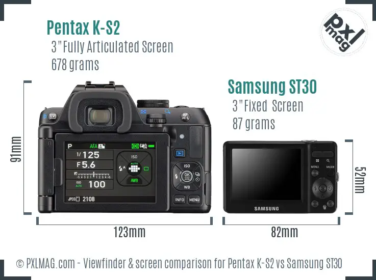 Pentax K-S2 vs Samsung ST30 Screen and Viewfinder comparison