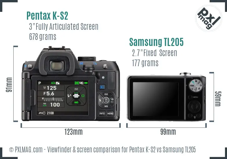 Pentax K-S2 vs Samsung TL205 Screen and Viewfinder comparison
