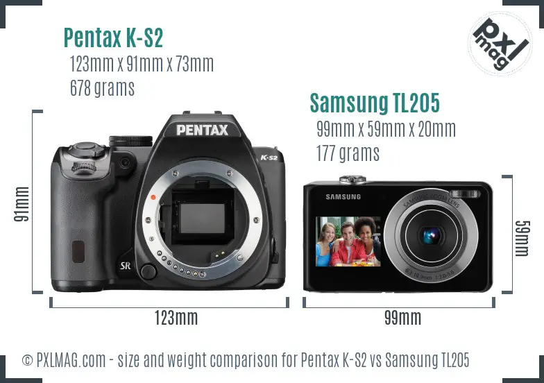 Pentax K-S2 vs Samsung TL205 size comparison
