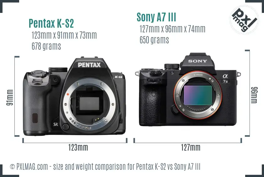Pentax K-S2 vs Sony A7 III size comparison Pentax K-S2 vs Sony A7 III size comparison